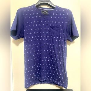 💰$2/$10 Used Mens Z.a.k. Navy with Anchor pattern Short Sleeve Shirt size L